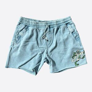 Amiri Faded Blue & White Filigree Logo Shorts